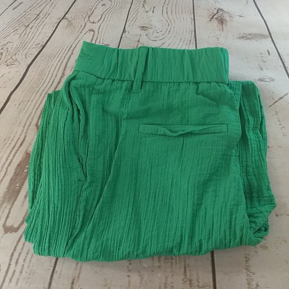 A New Day Crinkle Texture Wide Leg Pants With Pockets Green Size 6